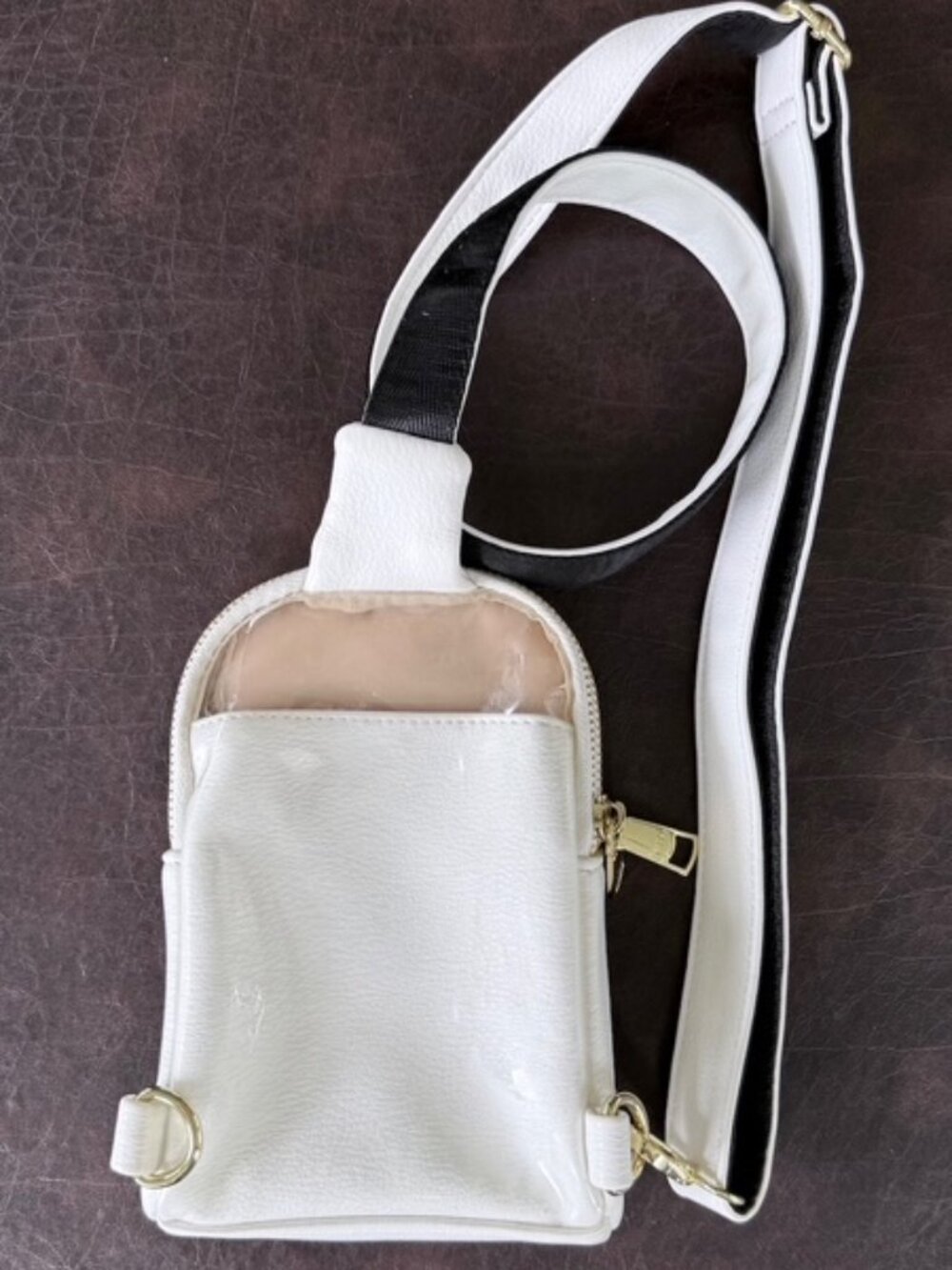 INICAT Vegan Leather White Sling Bag Crossbody Purse with Clear Pocket - Picture 5 of 8